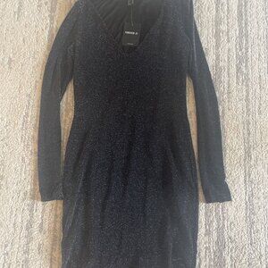 Forever 21 Dress Womens Medium Black W/Silver - Long Sleeves M New With Tags NWT